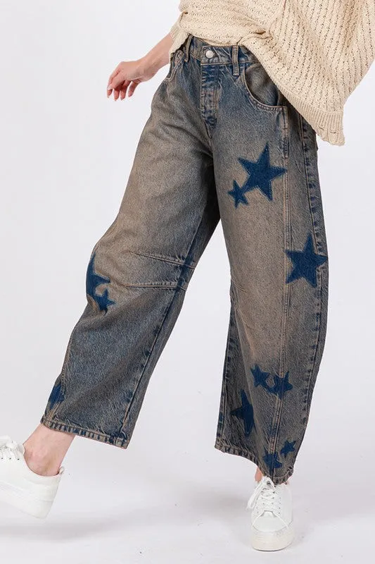 Emily Star Barrel Leg Jeans with Pockets