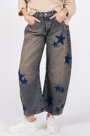 Emily Star Barrel Leg Jeans with Pockets