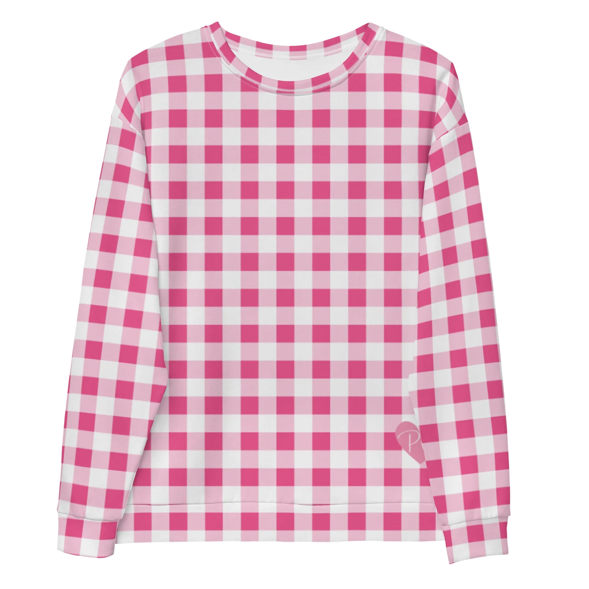 Everything Nice Pink Gingham Long-Sleeved Crewneck Sweatshirt | Pinup Couture Relaxed