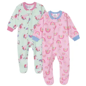 Gerber® 2-Pack Baby Girls Unicorns & Rainbows Fleece Pajamas