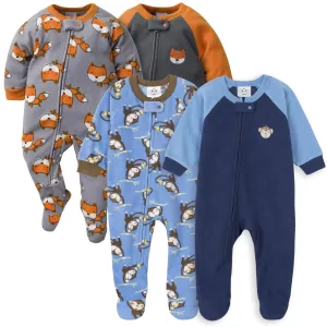 Gerber® 4-Pack Baby Boys Monkeys & Foxes Fleece Pajamas