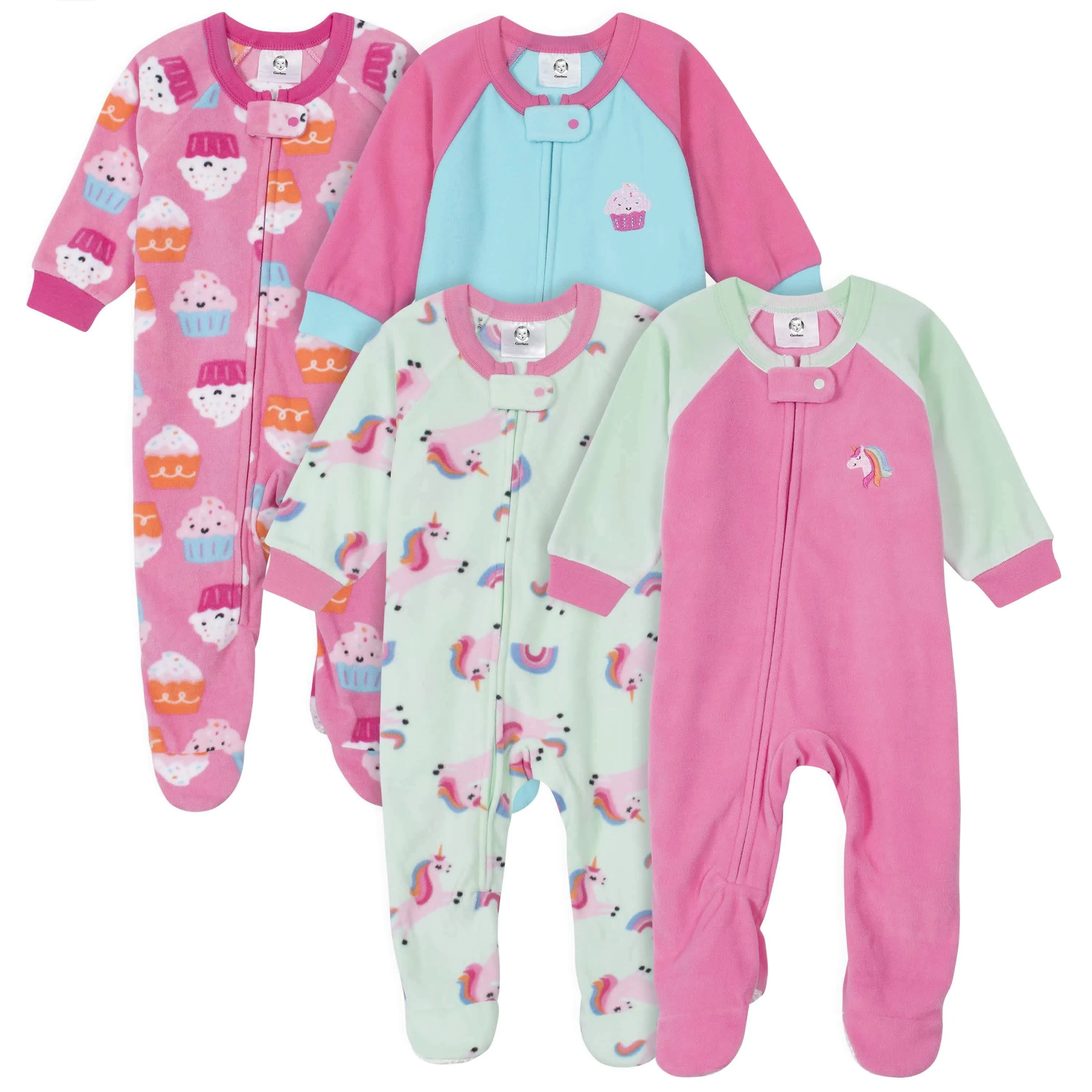 Gerber® 4-Pack Baby Girls Cupcakes & Unicorns Fleece Pajamas