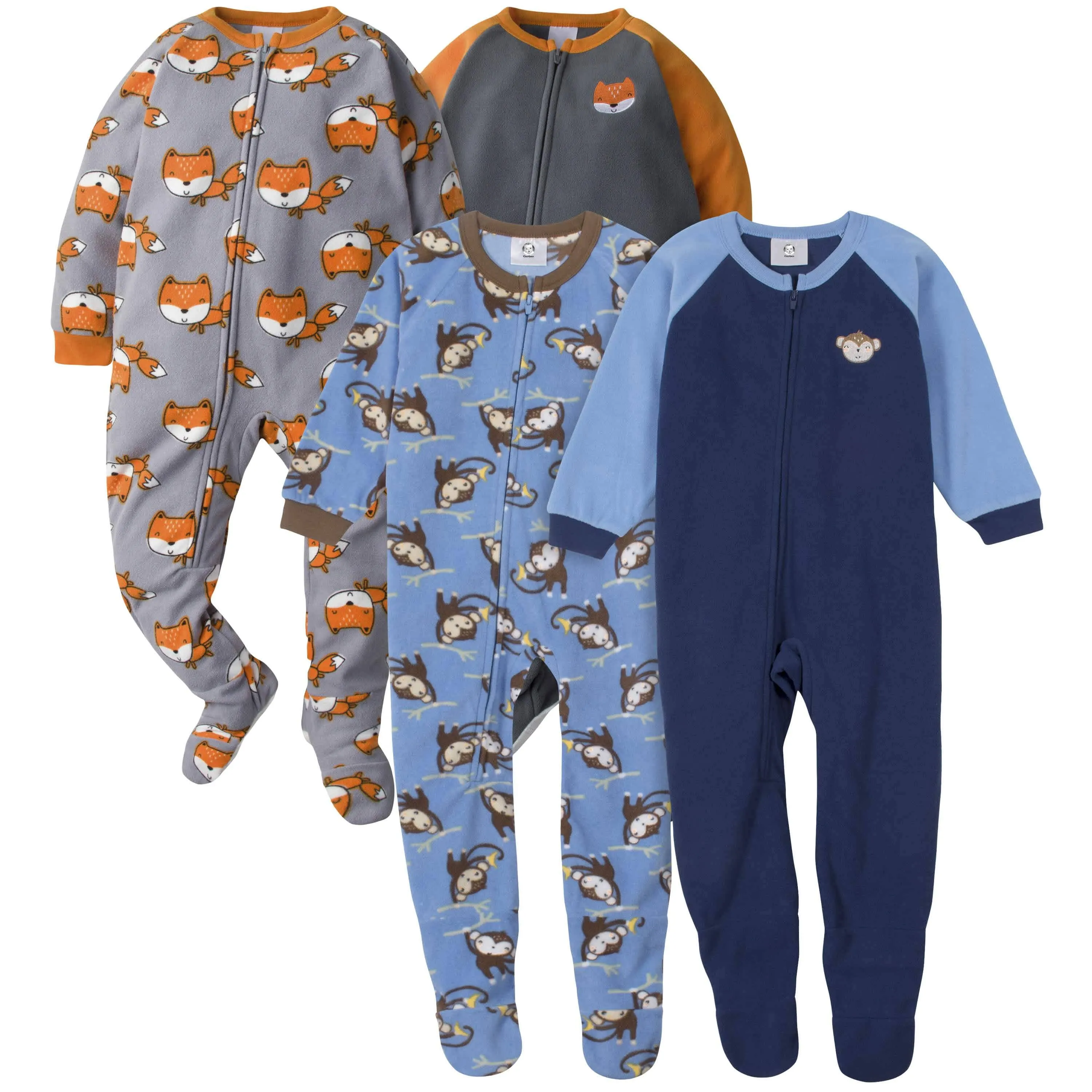 Gerber® 4-Pack Toddler Boys Monkeys & Foxes Fleece Pajamas