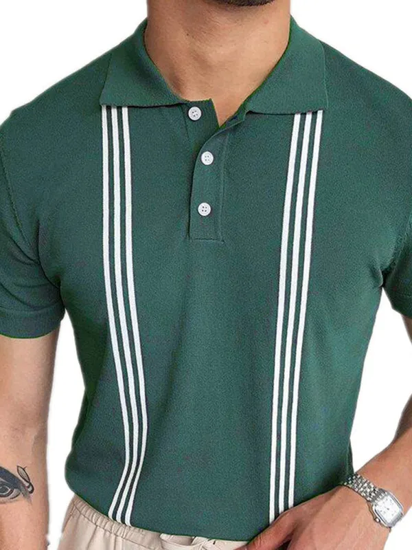 Green Striped Short Sleeve Slim Fit Polo Shirt