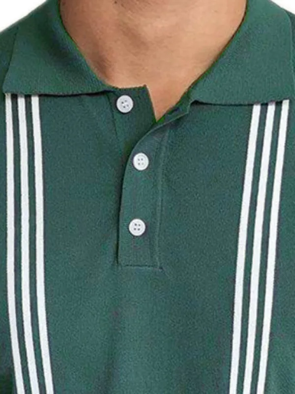 Green Striped Short Sleeve Slim Fit Polo Shirt