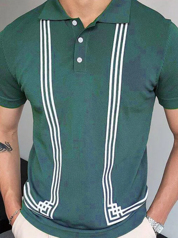 Green Striped Short Sleeve Slim Fit Polo Shirt