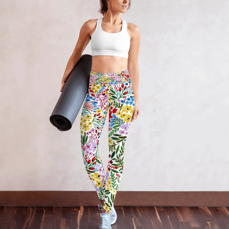 High Waist Yoga Leggings In Blooms