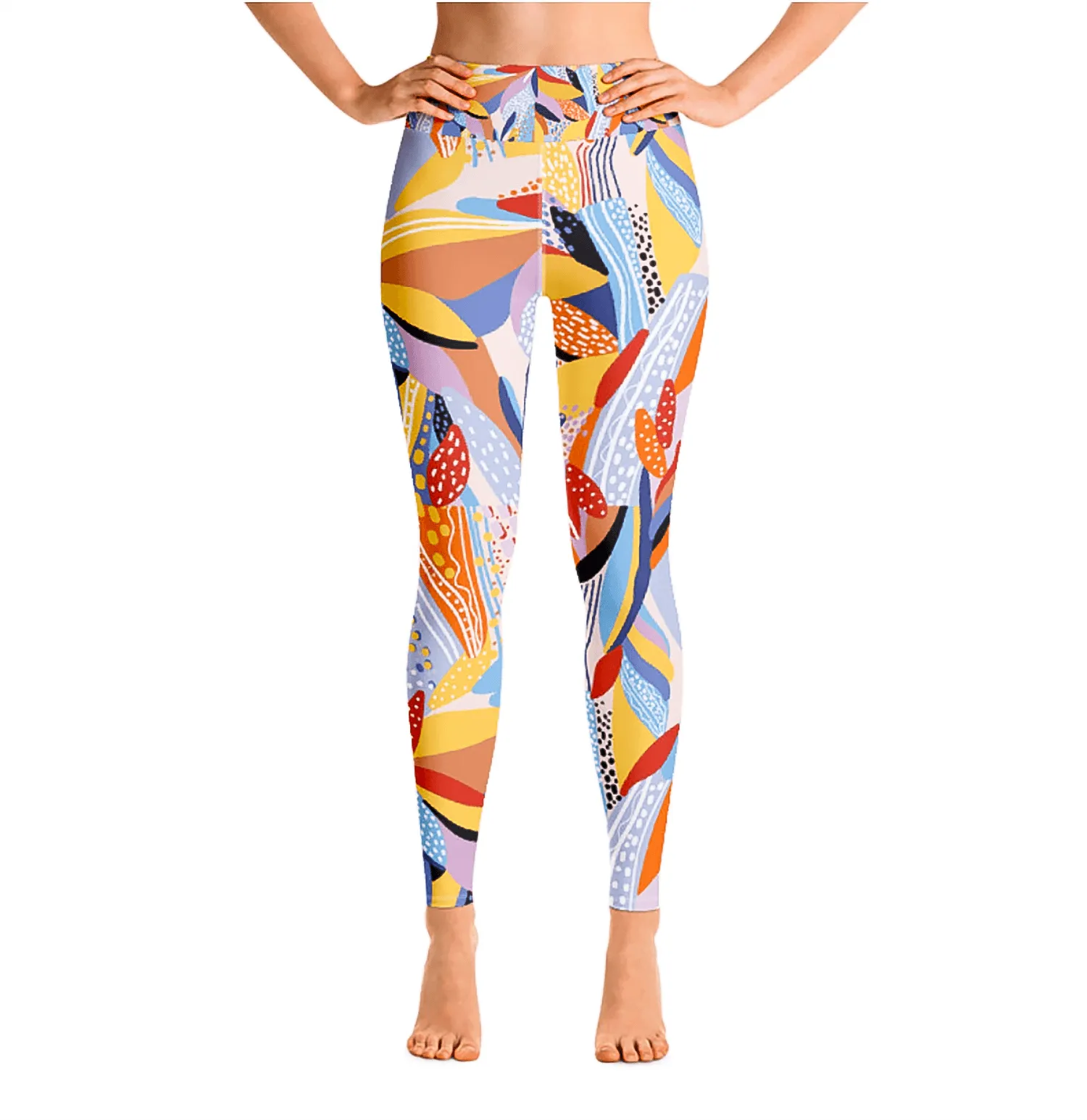 High Waist Yoga Leggings In Tropical Red