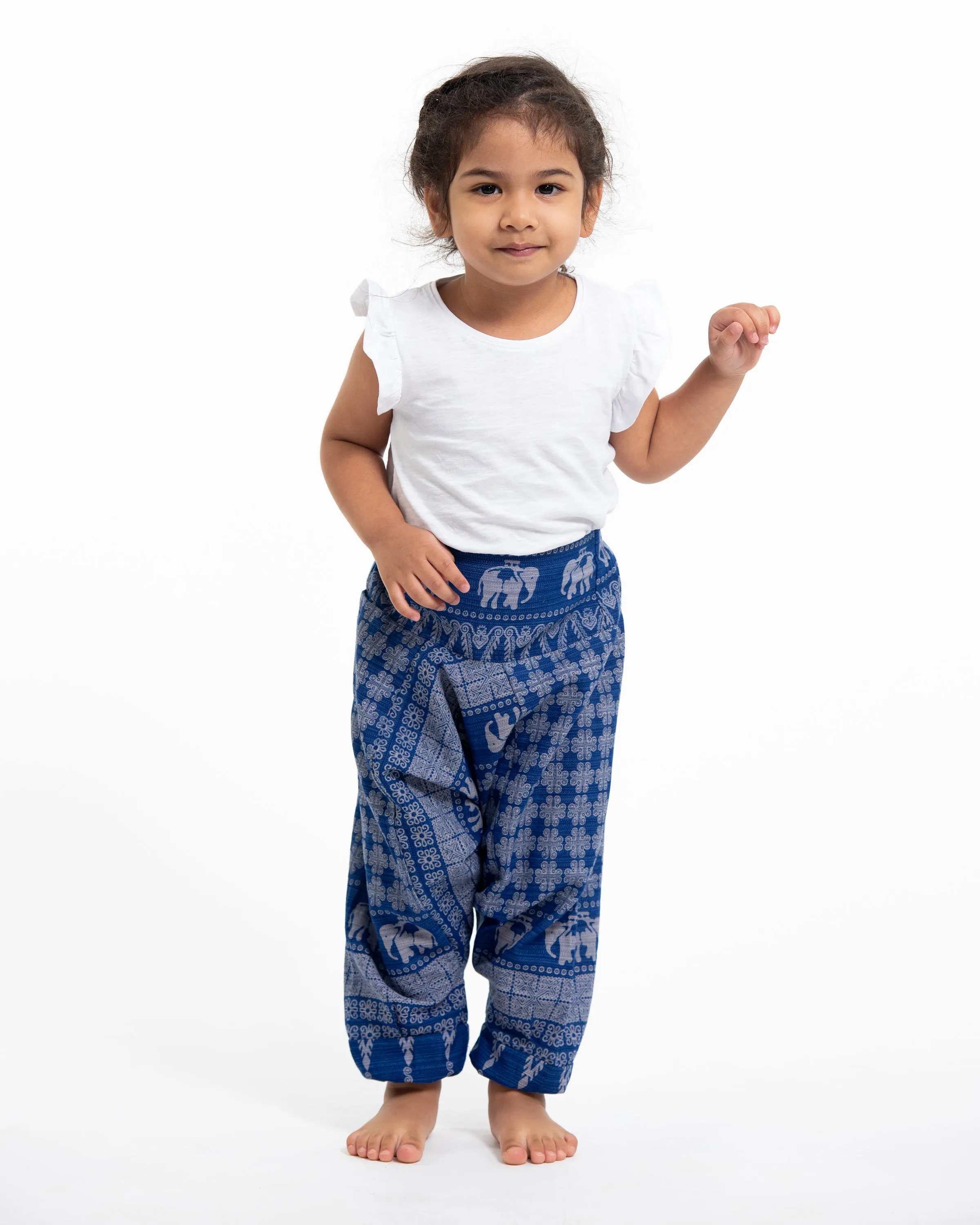 Hill Tribe Elephant Kids Harem Pants in Blue