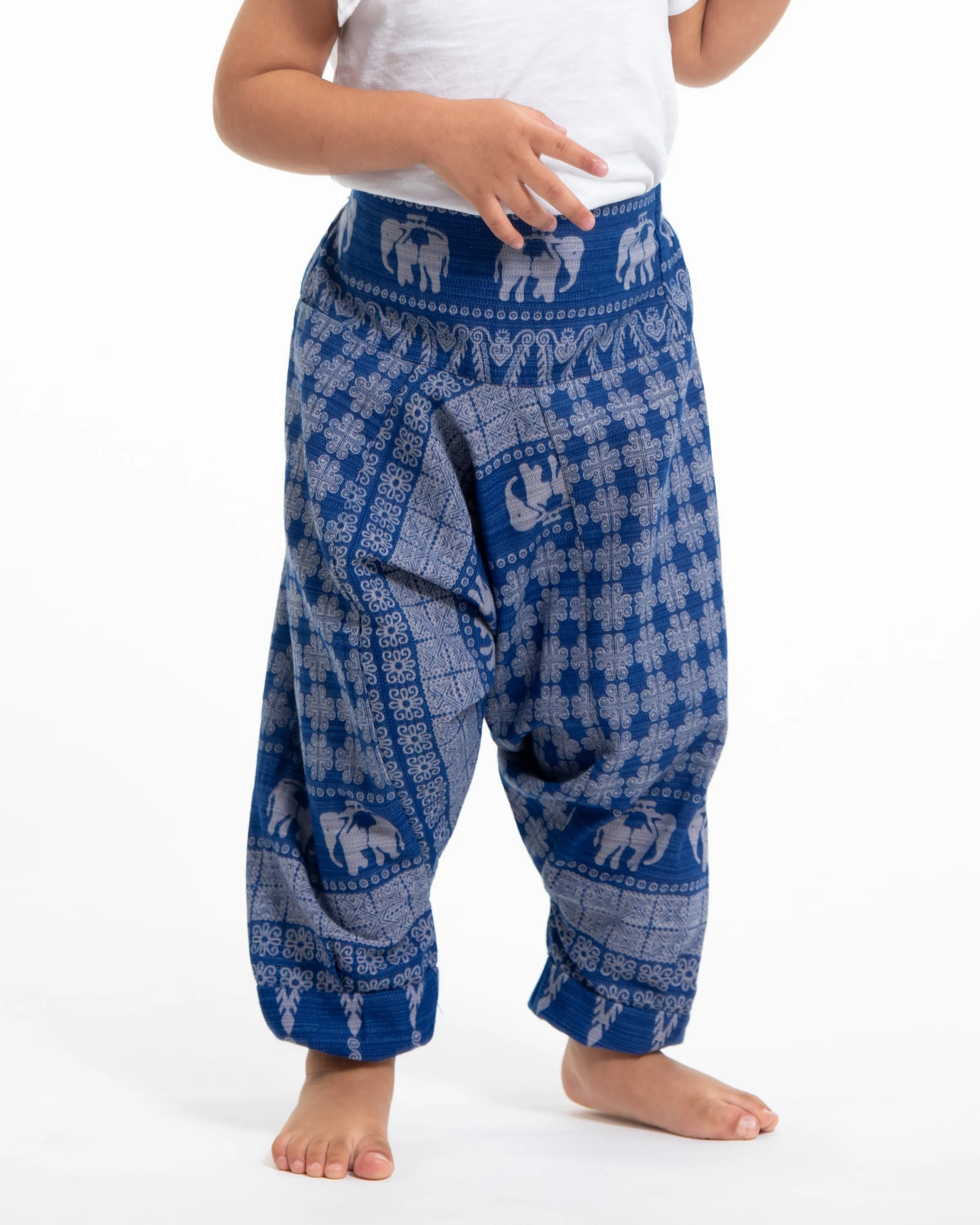 Hill Tribe Elephant Kids Harem Pants in Blue