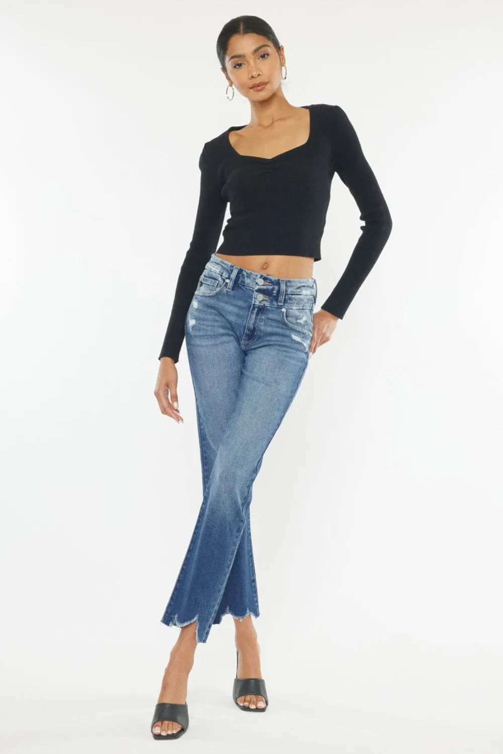 Kancan High Rise Wide Waistband Slim Straight Jeans