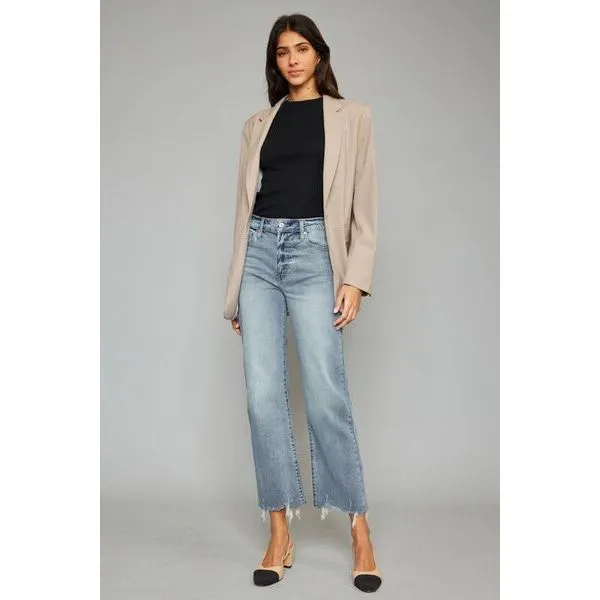 Kancan High Waist Raw Hem Cropped Wide Leg Jeans