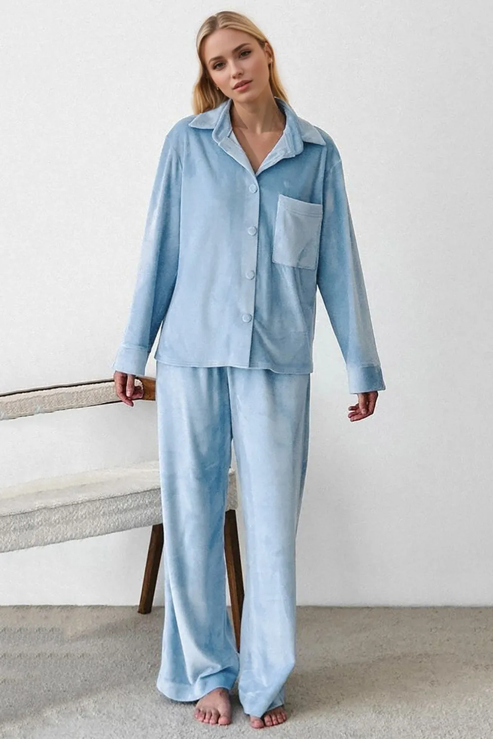 kesley Basic Bae Buttery-Soft Collared Neck Button Up Top and Pants Set