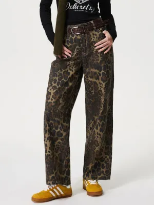 kesley Leopard Straight Jeans with Pockets