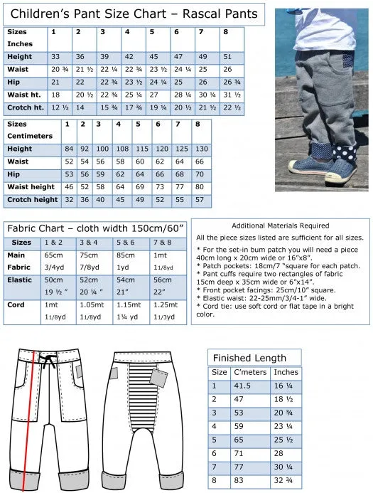 Kids fleece pants pattern Rascal Pants cool slouchy pants for boys & tomboys size 1-8 years.