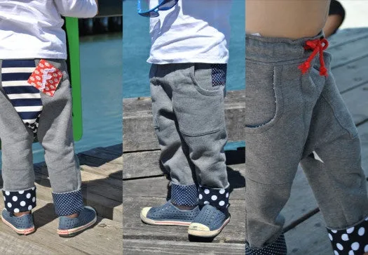 Kids fleece pants pattern Rascal Pants cool slouchy pants for boys & tomboys size 1-8 years.