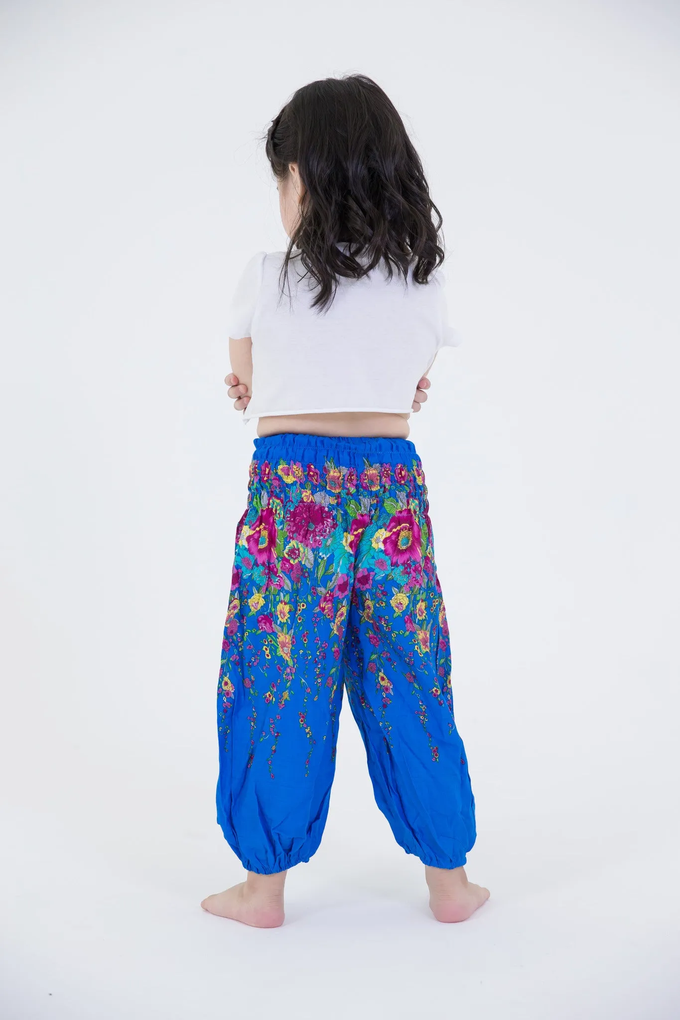 Kids Floral Harem Pants in Turquoise