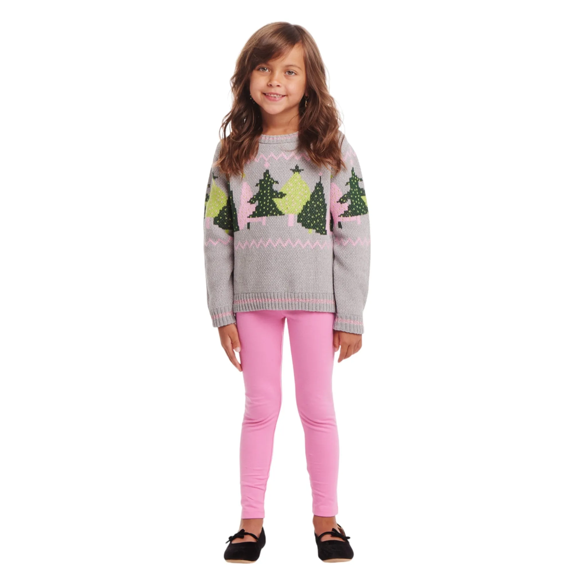 Kids Grey Chenille Sweater & Legging Set | Festive Trees