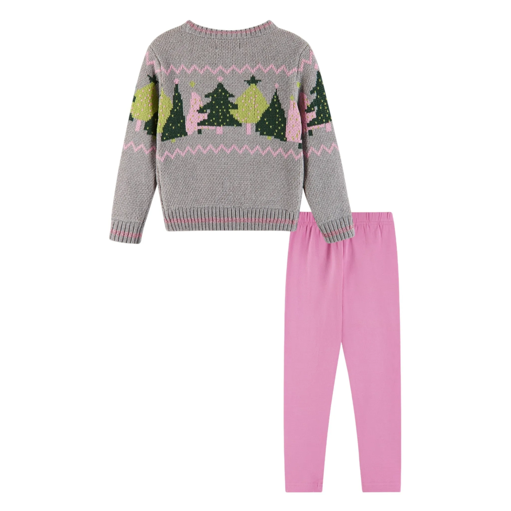 Kids Grey Chenille Sweater & Legging Set | Festive Trees