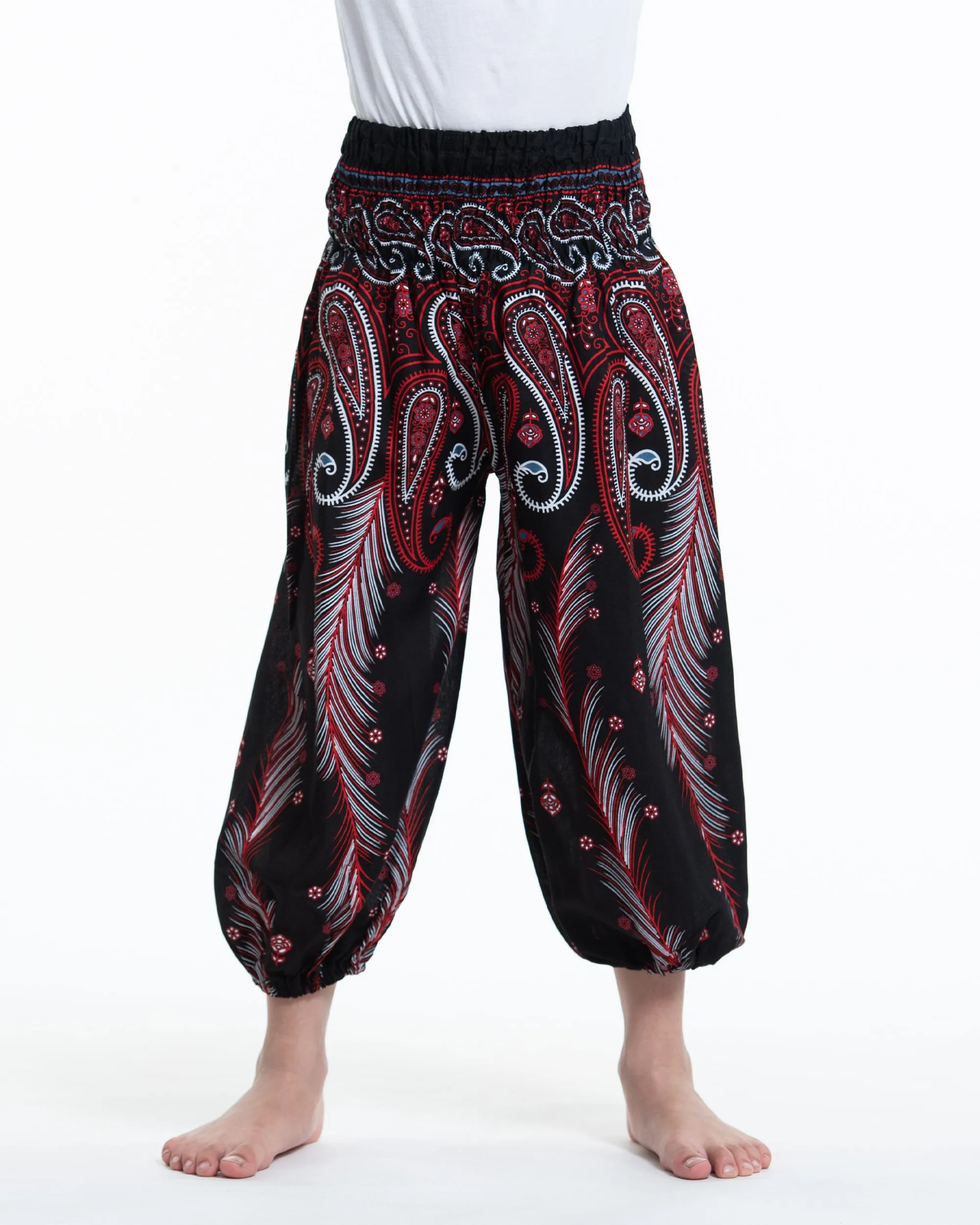 Kids Paisley Feathers Harem  Pants in Black