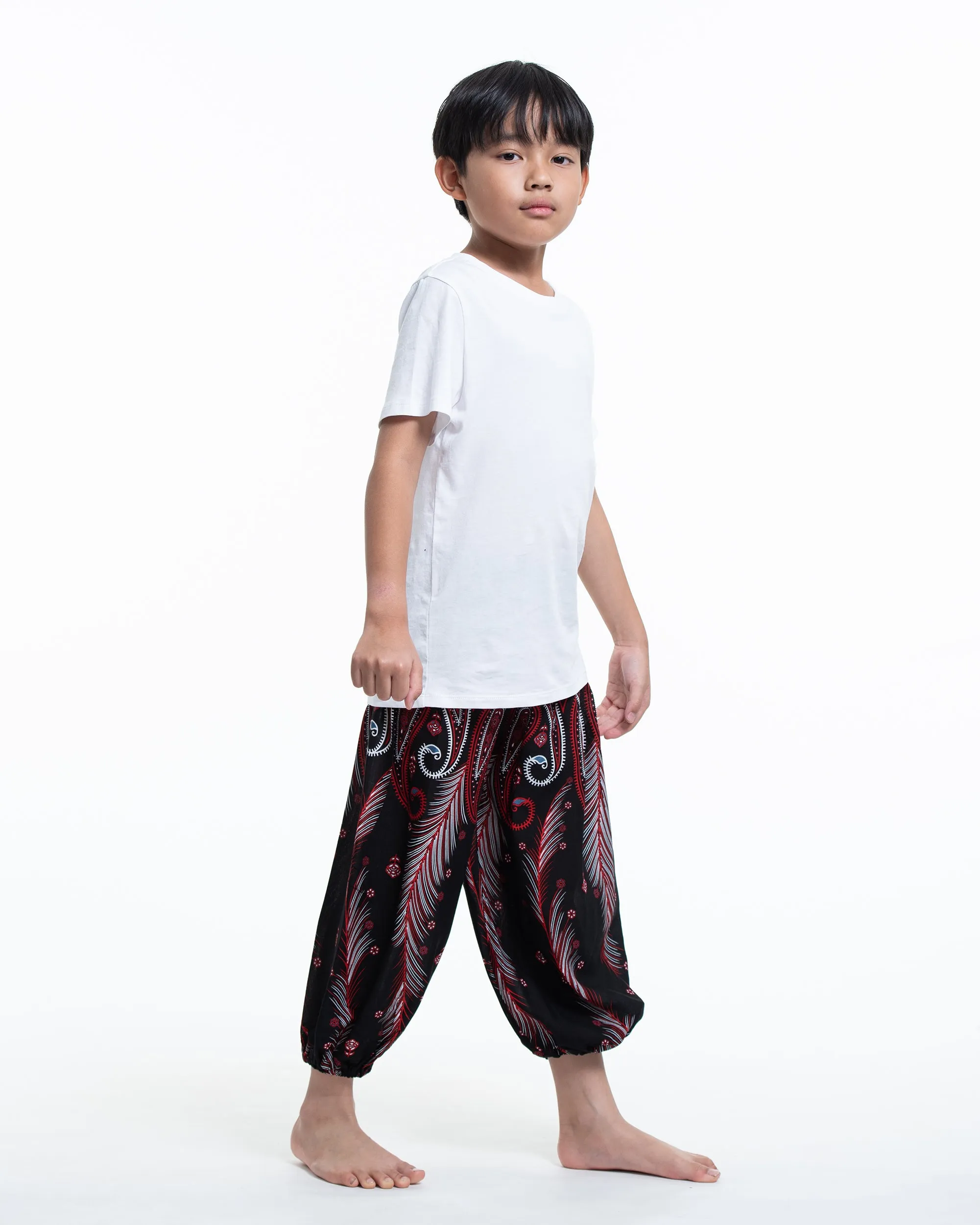 Kids Paisley Feathers Harem  Pants in Black