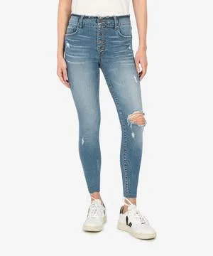 Kut From The Kloth Connie High Rise Ankle Skinny Raw Edge Waist Button Fly