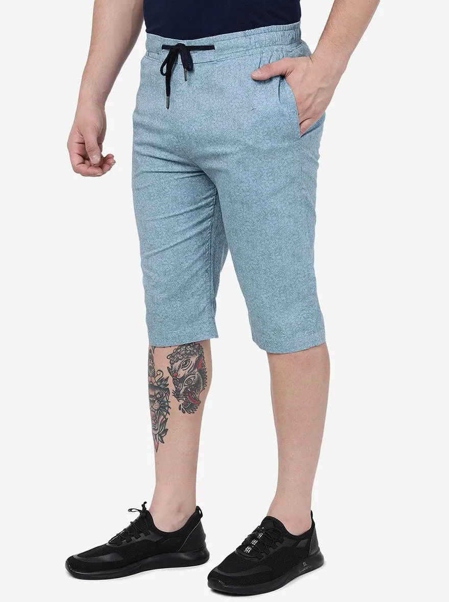 Light Blue Printed Slim Fit Capri | JadeBlue