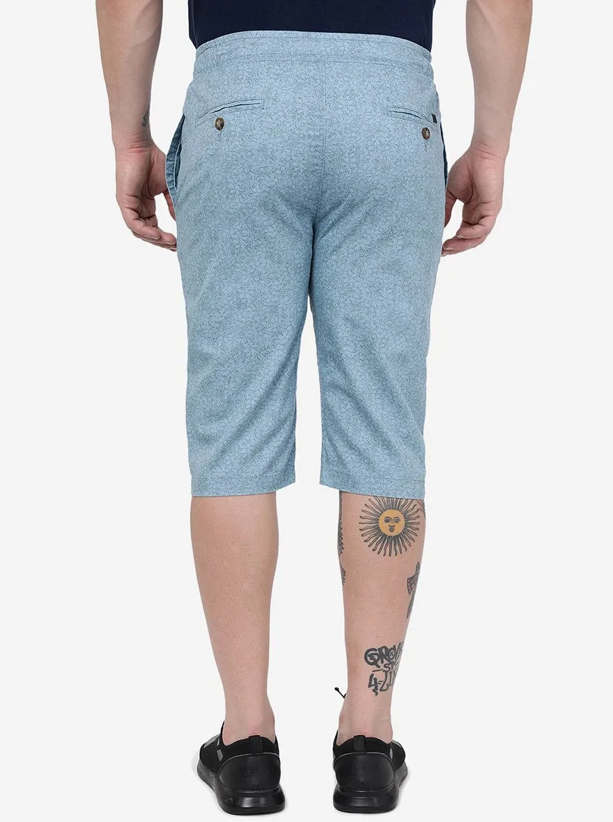 Light Blue Printed Slim Fit Capri | JadeBlue