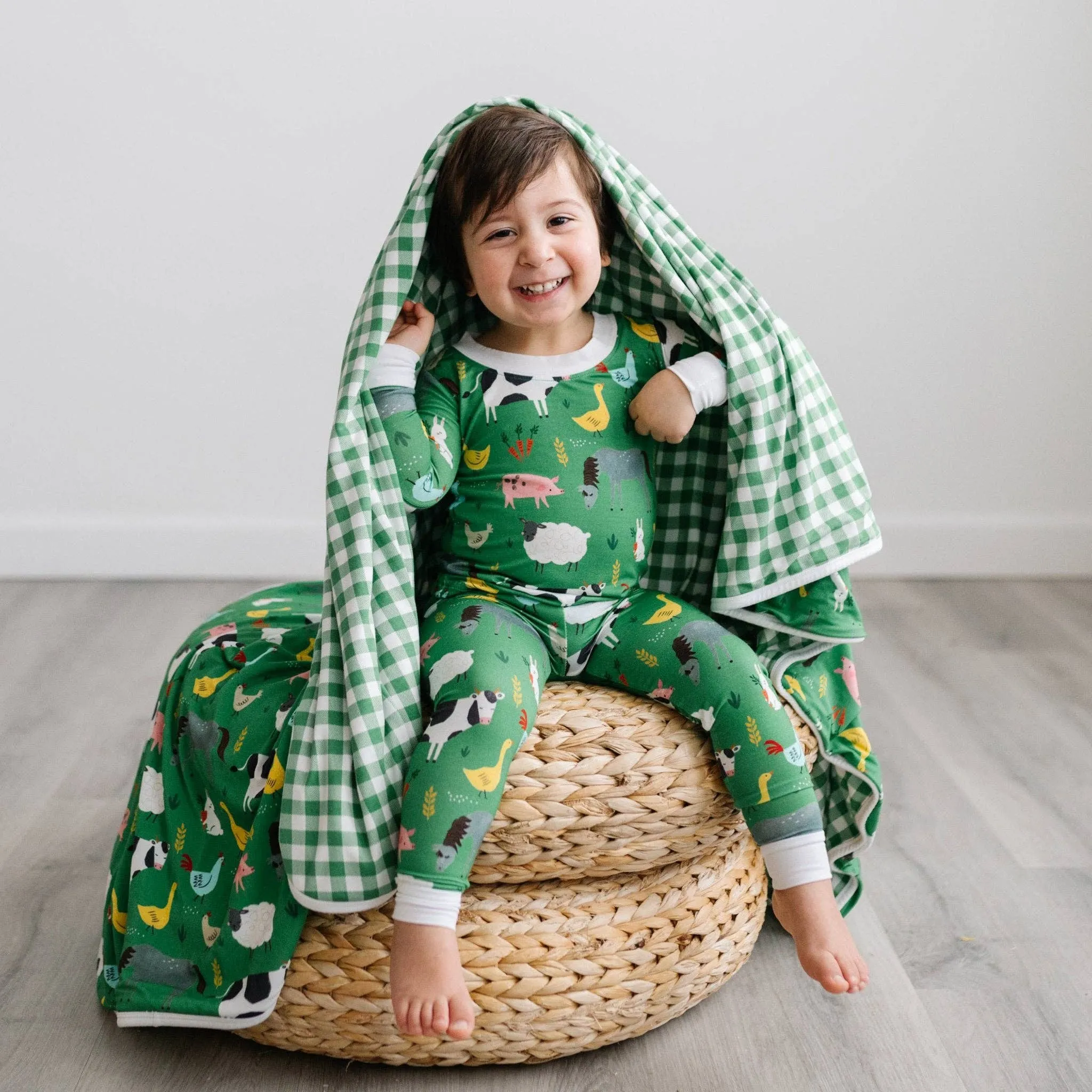 Little Sleepies - Green Farm Animals Two-Piece Bamboo Viscose Pajama Set 7/8