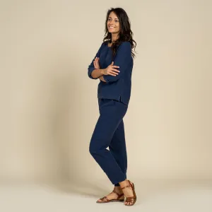 Long Sleeve Blouse & Pants 2-Piece Storm Blue