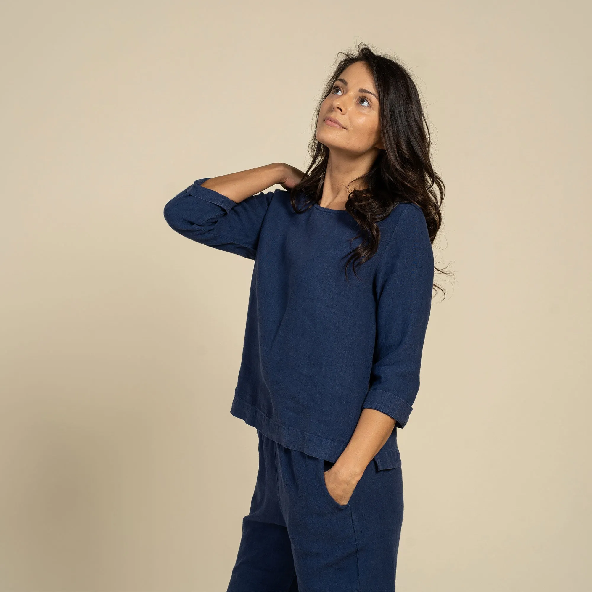 Long Sleeve Blouse & Pants 2-Piece Storm Blue