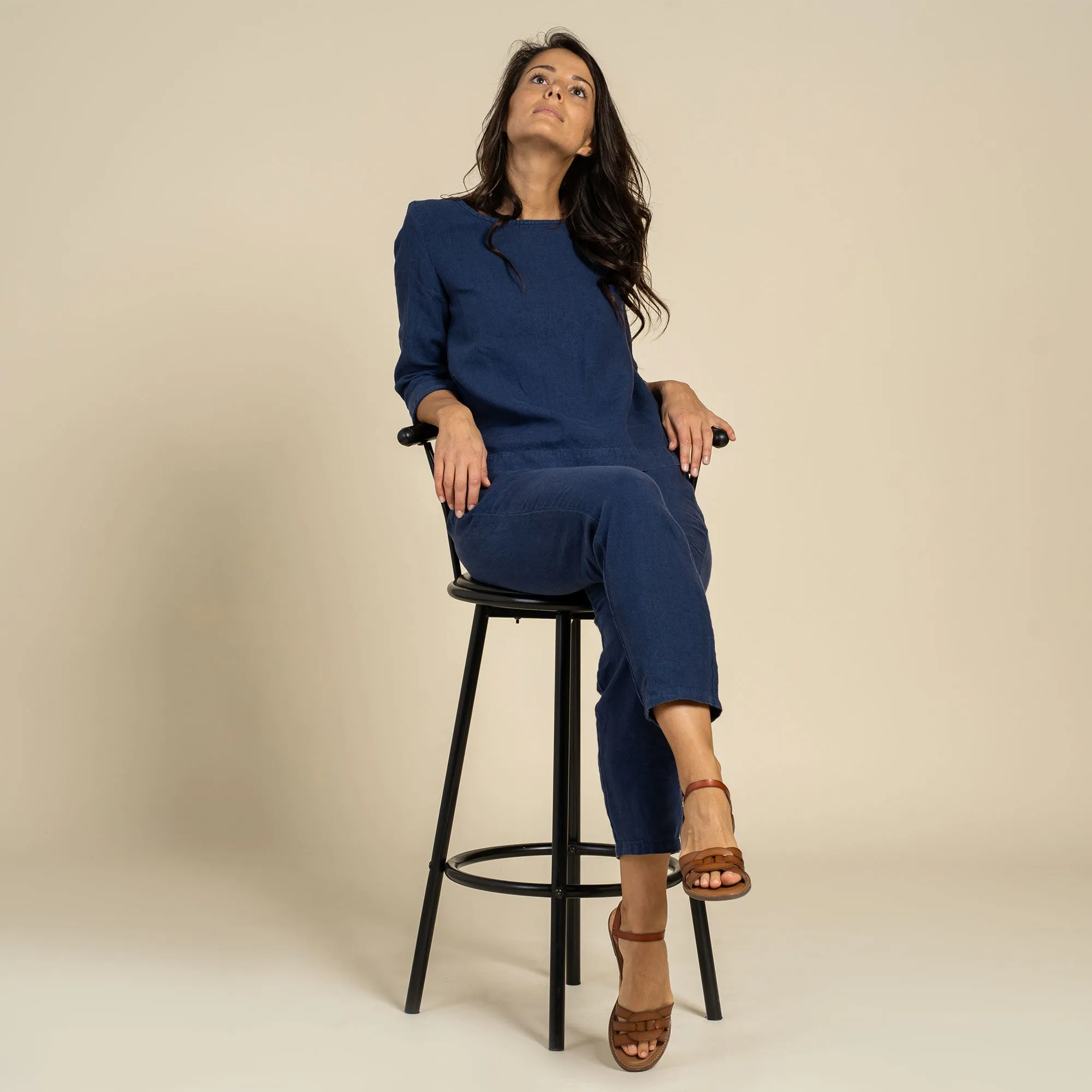 Long Sleeve Blouse & Pants 2-Piece Storm Blue