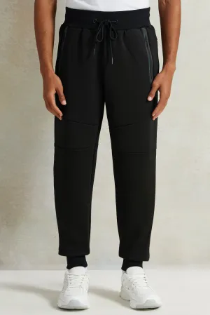 Men Black Soft Touch Zip Pocket Active Pants