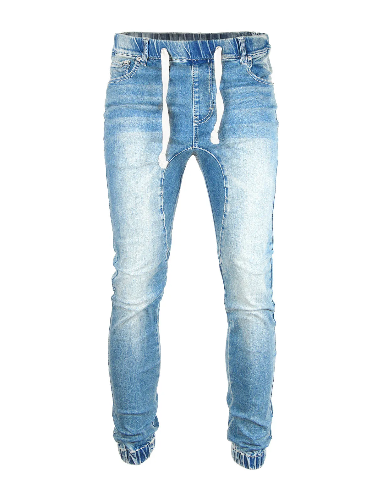 Mens Vintage Washed Denim Jogger Pants - Lt Indigo