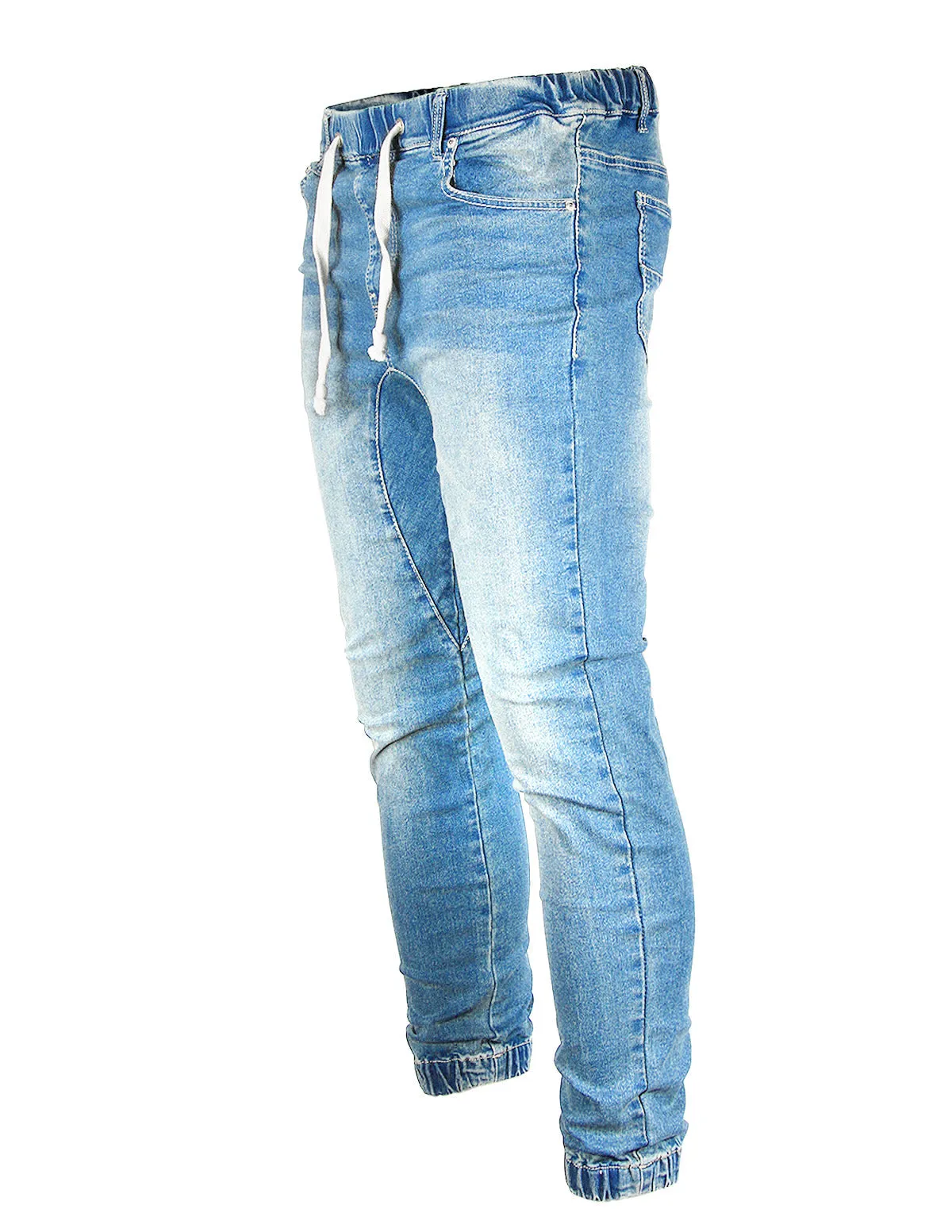 Mens Vintage Washed Denim Jogger Pants - Lt Indigo