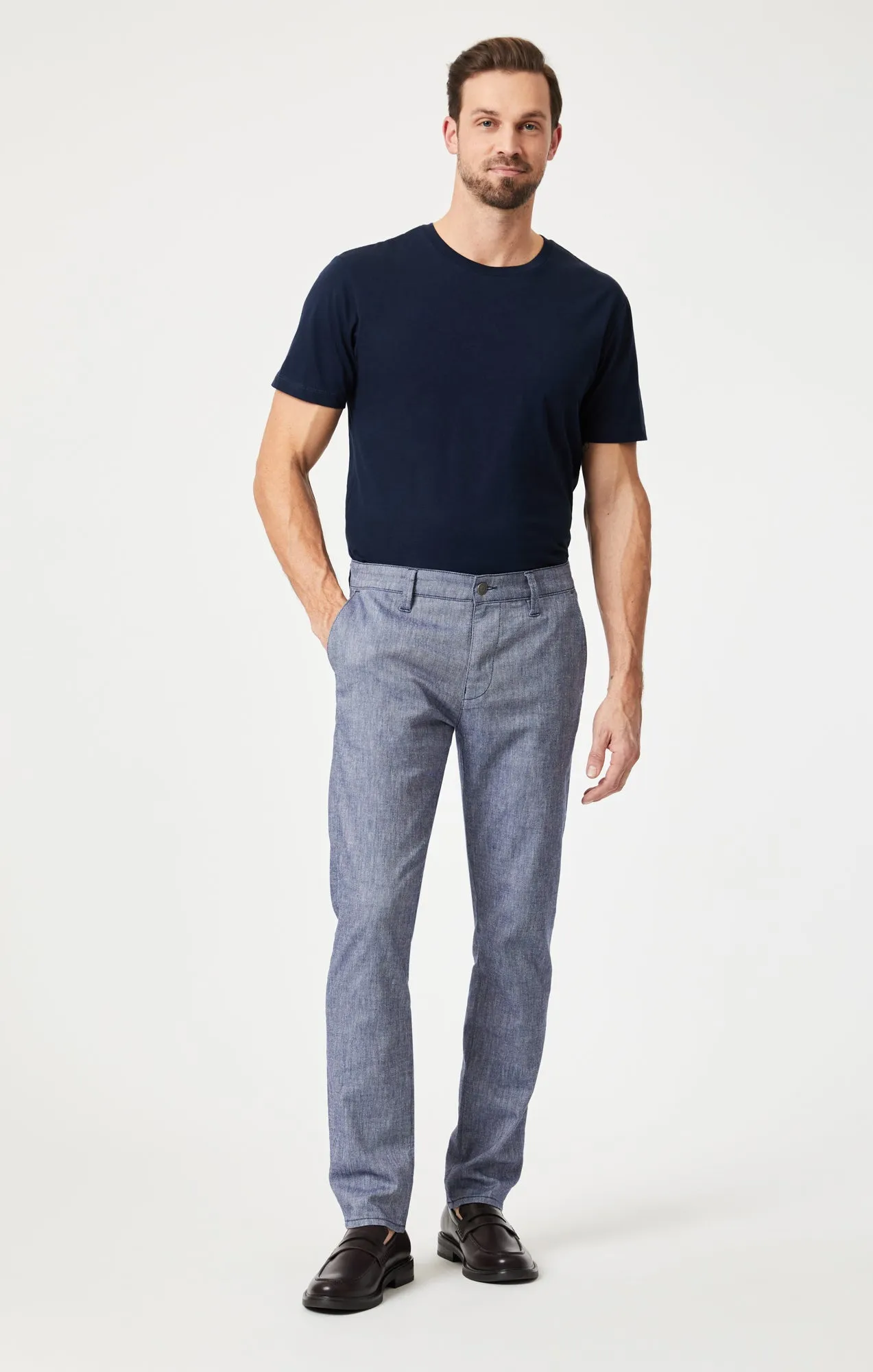 MILTON SLIM STRAIGHT CHINO IN INDIGO LINEN