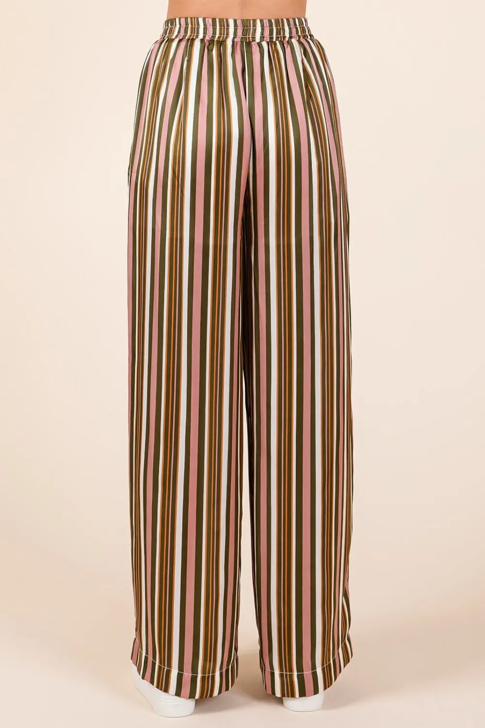 Mittoshop Striped Satin Elastic Waist Wide Leg Pants