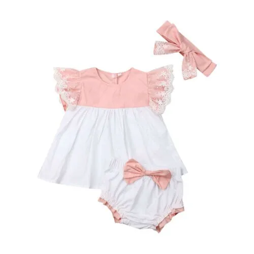 Newborn Baby Girls Clothes 3Pcs Tops Dress Shorts Pants Headband Outfits 0-24M 2019 New Soft Comfortable High Quality Sets