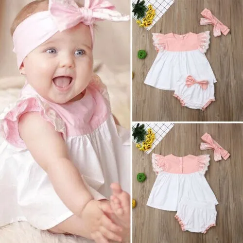 Newborn Baby Girls Clothes 3Pcs Tops Dress Shorts Pants Headband Outfits 0-24M 2019 New Soft Comfortable High Quality Sets