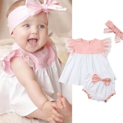 Newborn Baby Girls Clothes 3Pcs Tops Dress Shorts Pants Headband Outfits 0-24M 2019 New Soft Comfortable High Quality Sets