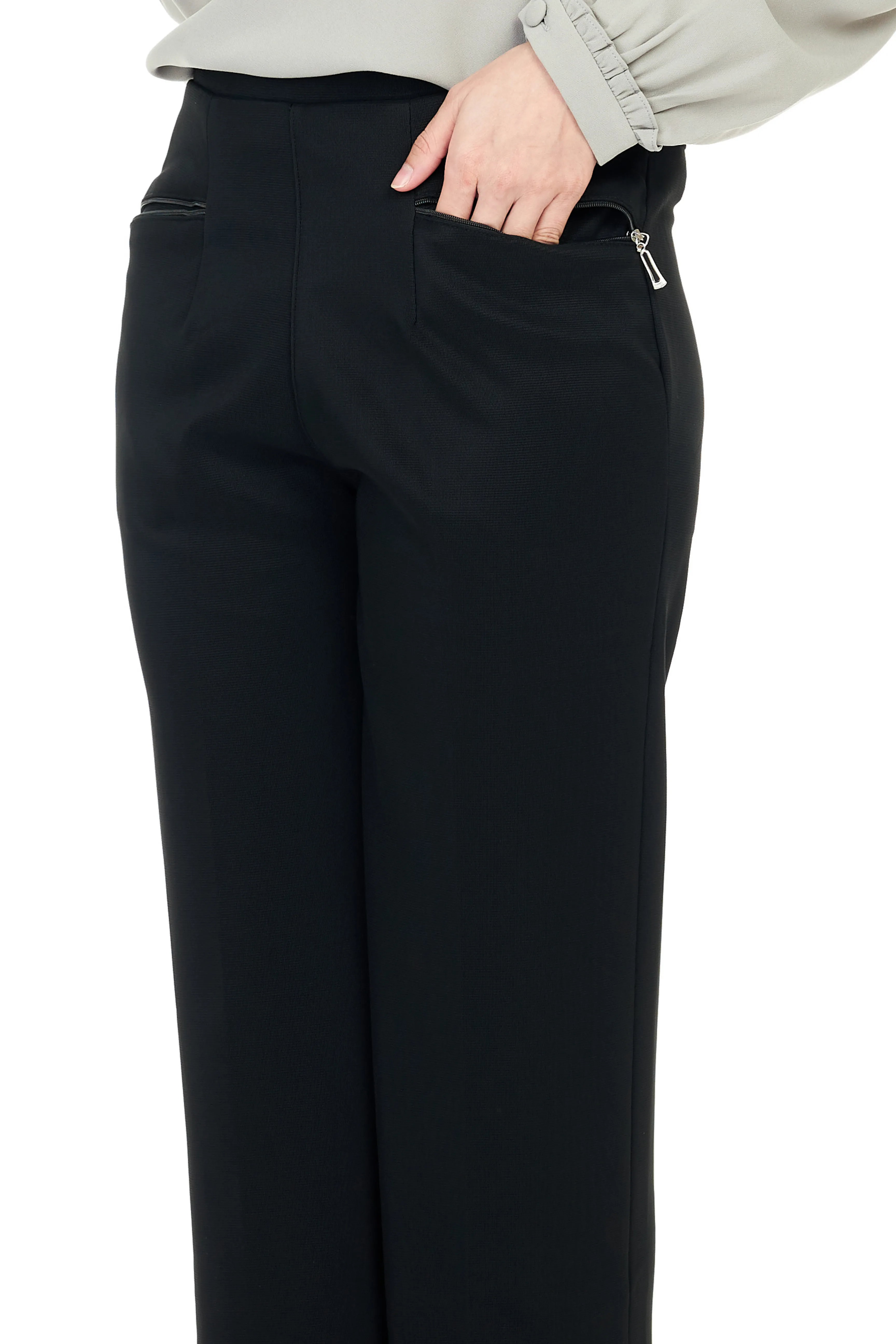 Plain Pants with Zipper Pocket - Black