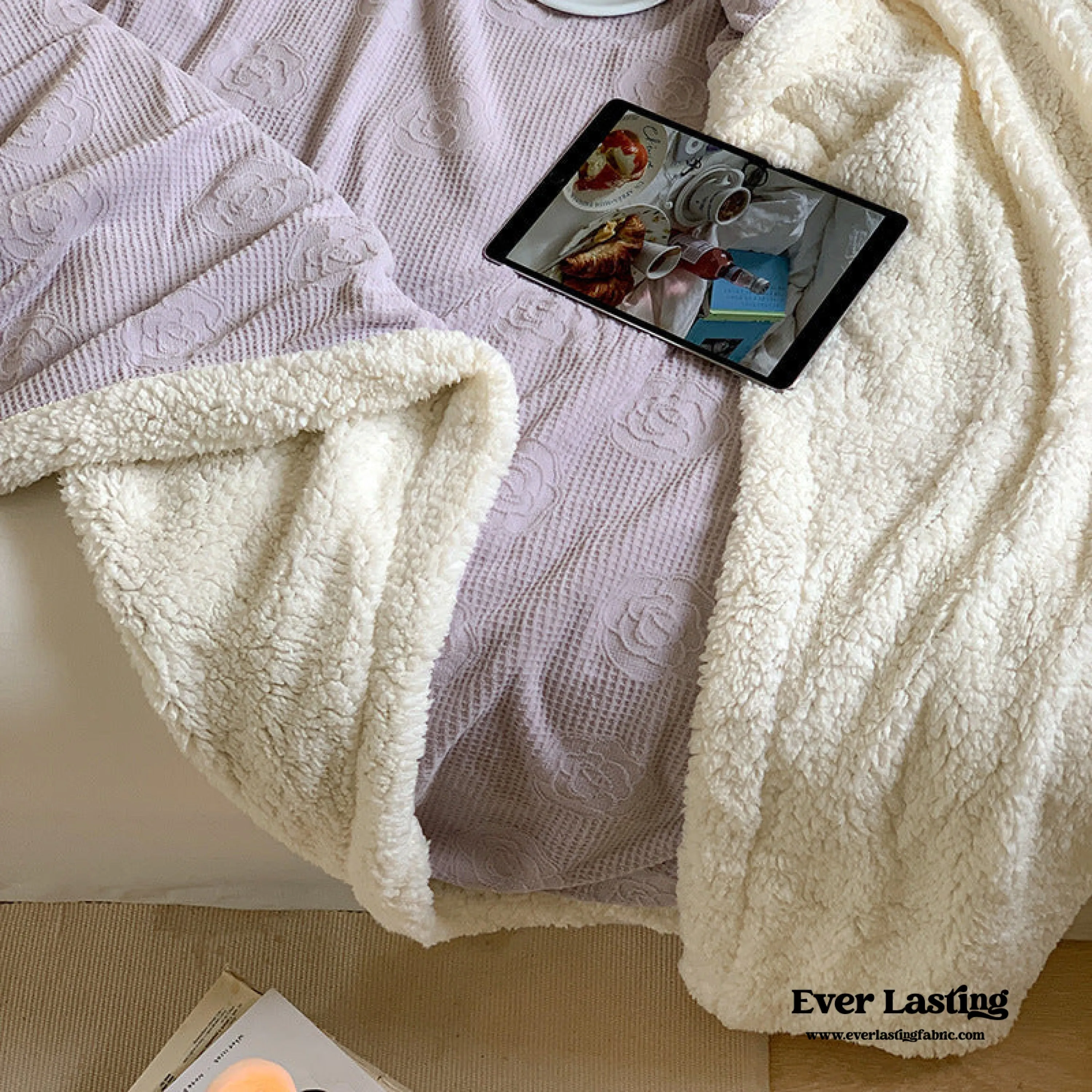 Plush Floral Fleece Blanket / Pumpkin Burnt Orange