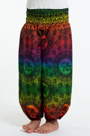 Rainbow Elephant Kids Harem Pants in Green