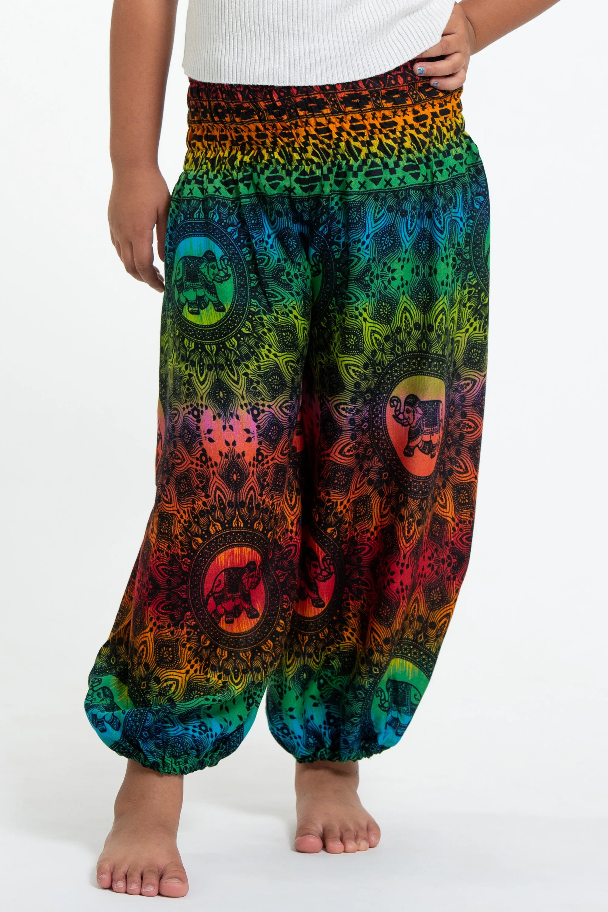 Rainbow Elephant Kids Harem Pants in Orange