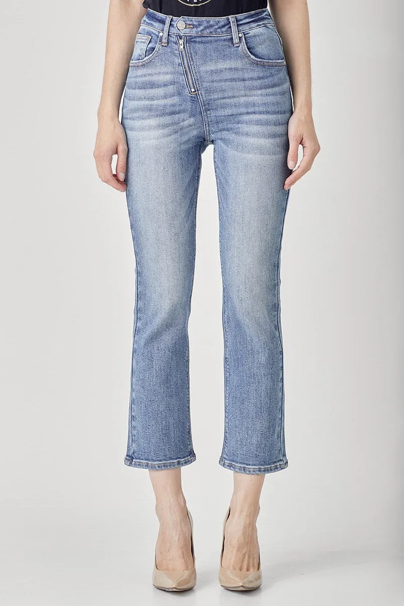 RISEN Callie High Rise Crossover Zip Straight Leg Jeans