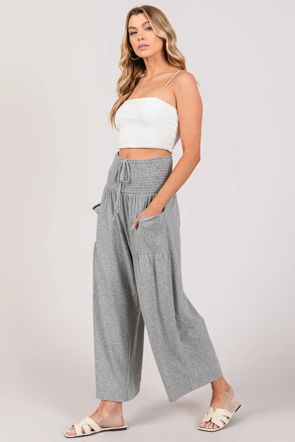 SAGE   FIG Drawstring Smocked High Waist Pants