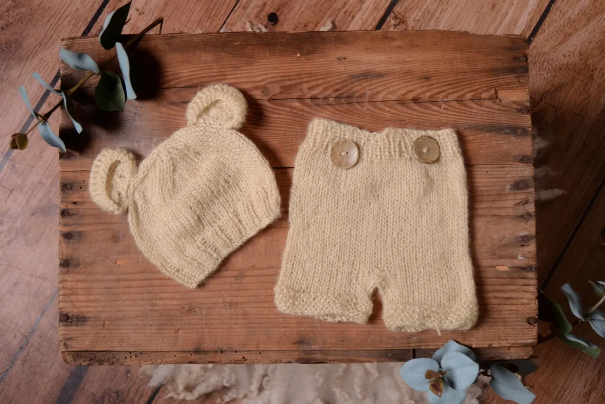 SET Mohair Bear Hat and Pants - Beige