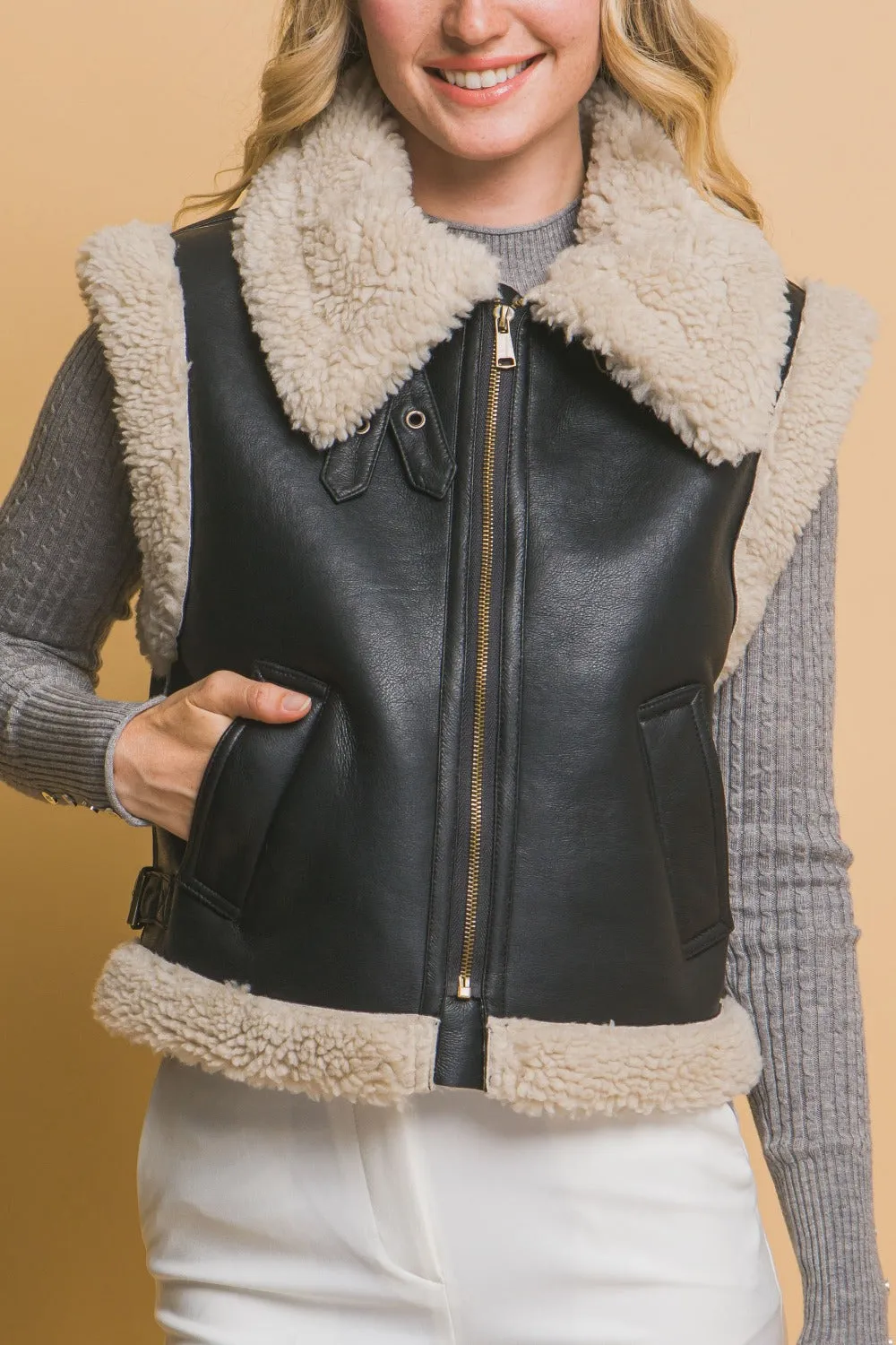 Sherpa Zip Up Vest with Pockets