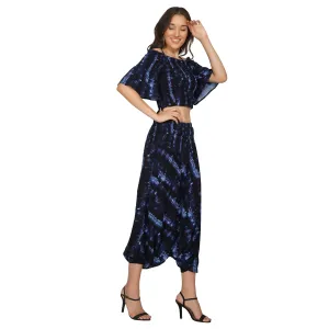 SLAY. Women's Co-ord Set Blue Tie-Dye Crop top & Harem Pants Palazzo