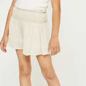 Smocked Waist Soft Short- Cream